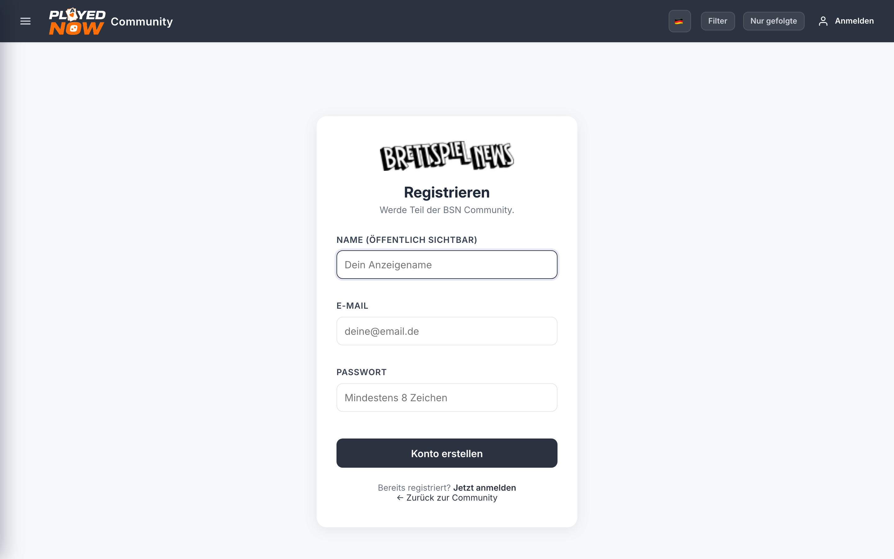 Registrierungsformular